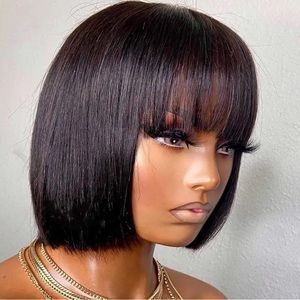 Brazilian Human Hair Wig with Bangs Remy Straight Hair Bob Wigs
